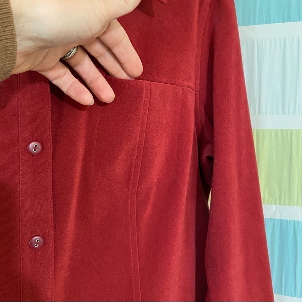 Talbots Shacket Long Sleeve Button Down Top Red Sz MP - Picture 4 of 8